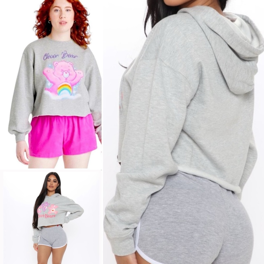 Care Bears NWT Cheer Bear Oversized Crop Top Style Pull-on Crew Neck Sweatshirt - Picture 2 of 12